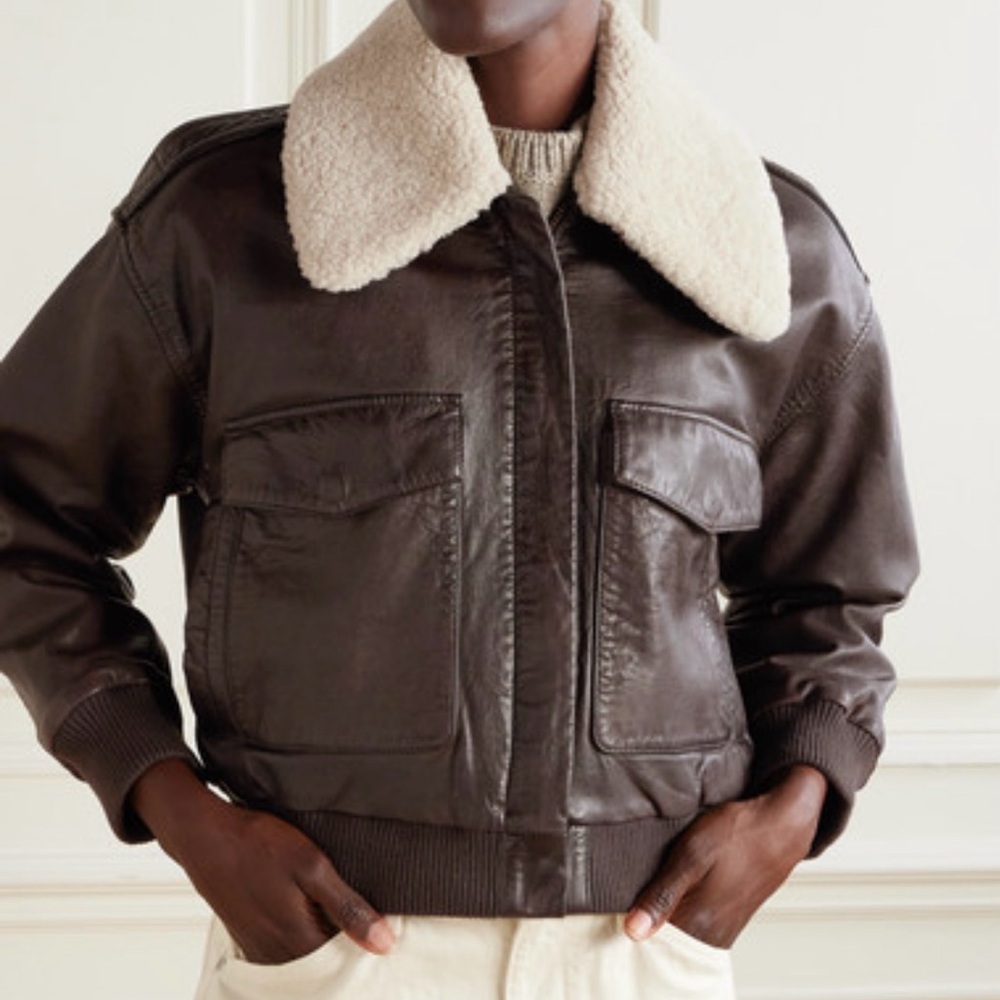 NWT SEA NEW YORK Lenoir Shearling Trimmed Leather Bomber XXS